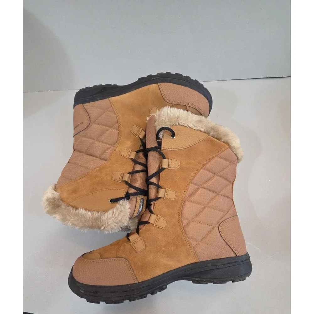Columbia Boots Womens 10 Brown Ice Maiden II Waterproof Winter Lace Up Insulated